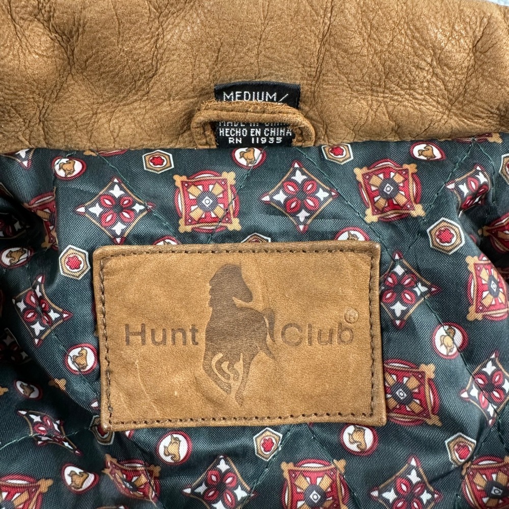 Hunt Club Jacket Mens Medium Brown Leather Bomber Suede Full Zip Quilted Lining - Picture 5 of 16
